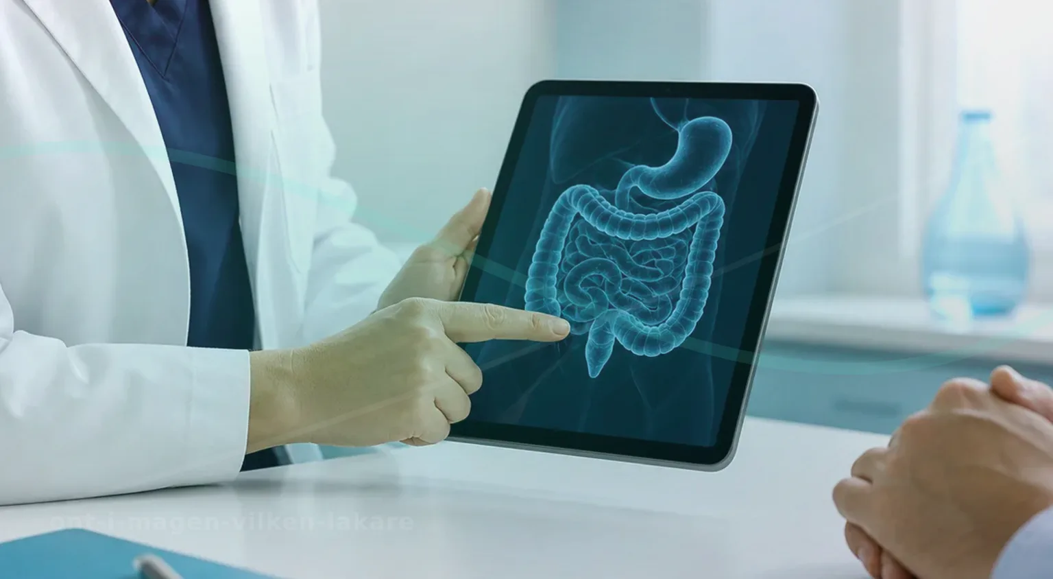 Ont i magen – vilken läkare ska jag söka? - realistisk vårdbild med människa för gastroenterologi